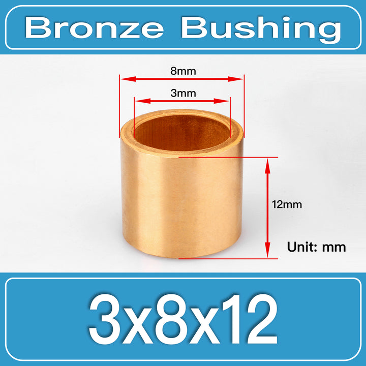 SBB-3X8X12MM Oil-Impregnated Sintered Bronze Sleeve Bushings dimension drawing