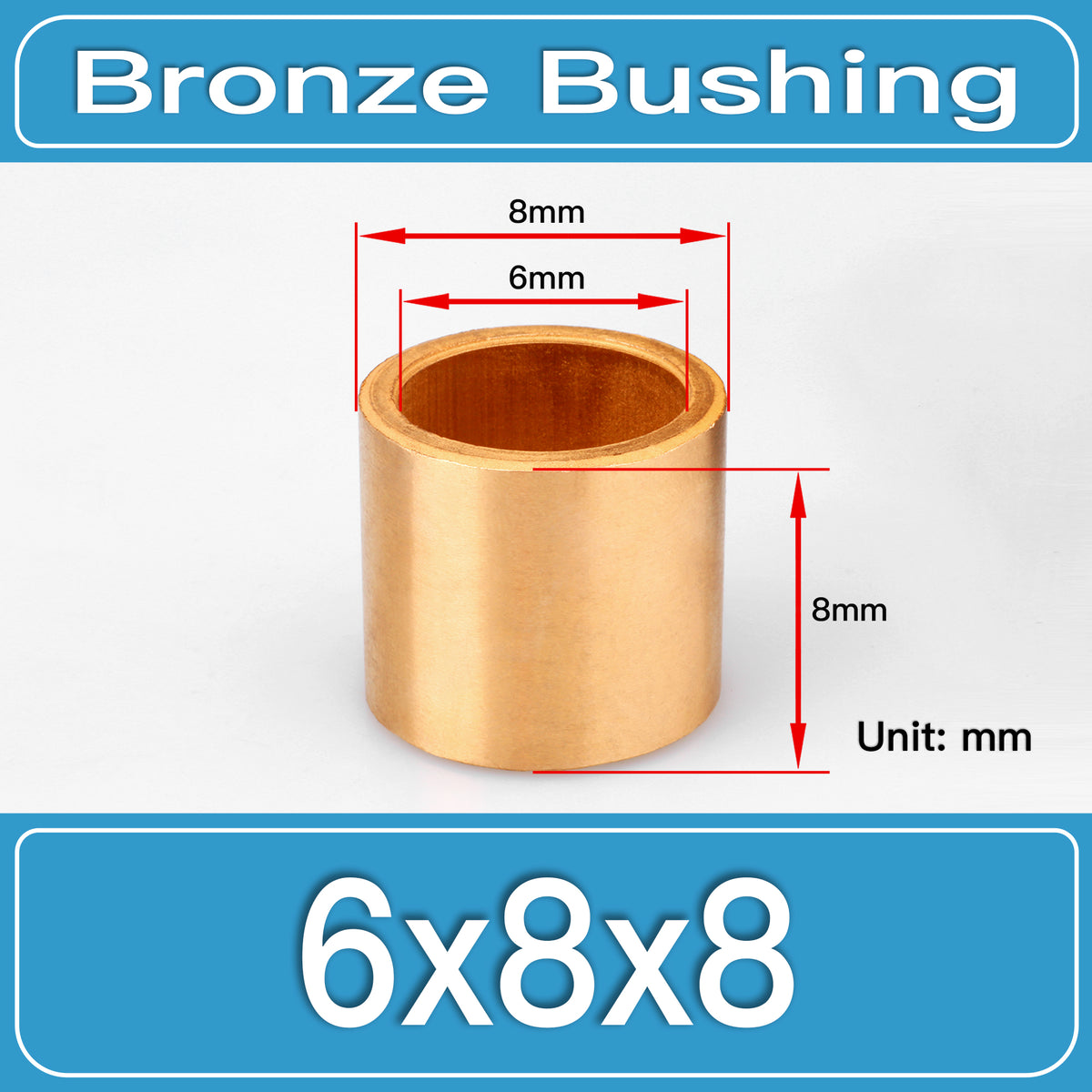 SBB-6X8X8MM Oil-Impregnated Sintered Bronze Sleeve Bushings dimension drawing
