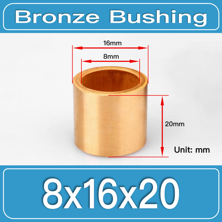 SBB-8X16X20MM Oil-Impregnated Sintered Bronze Sleeve Bushings dimension drawing