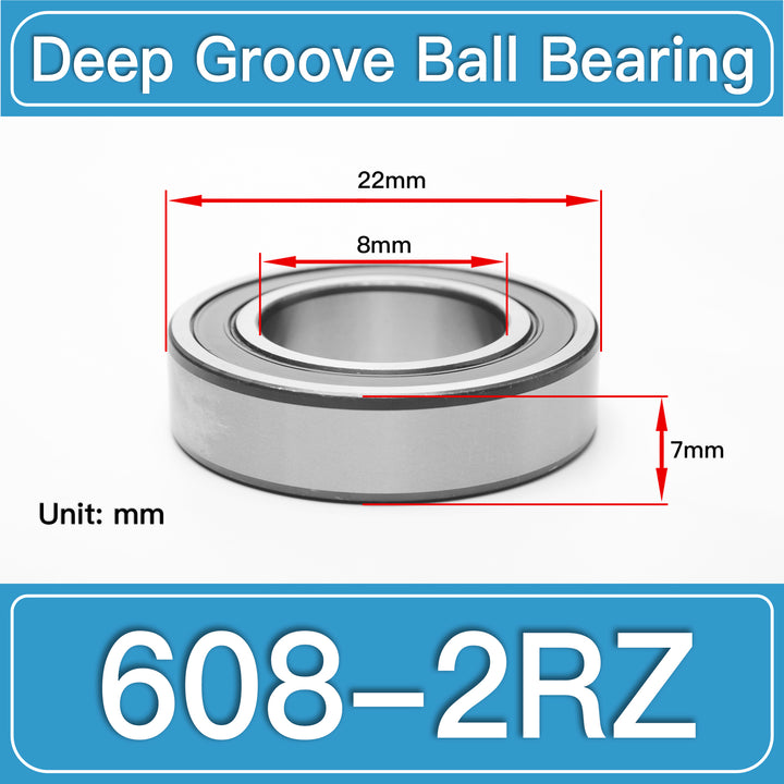 608-2RZ Deep Groove Ball Bearings dimension drawing