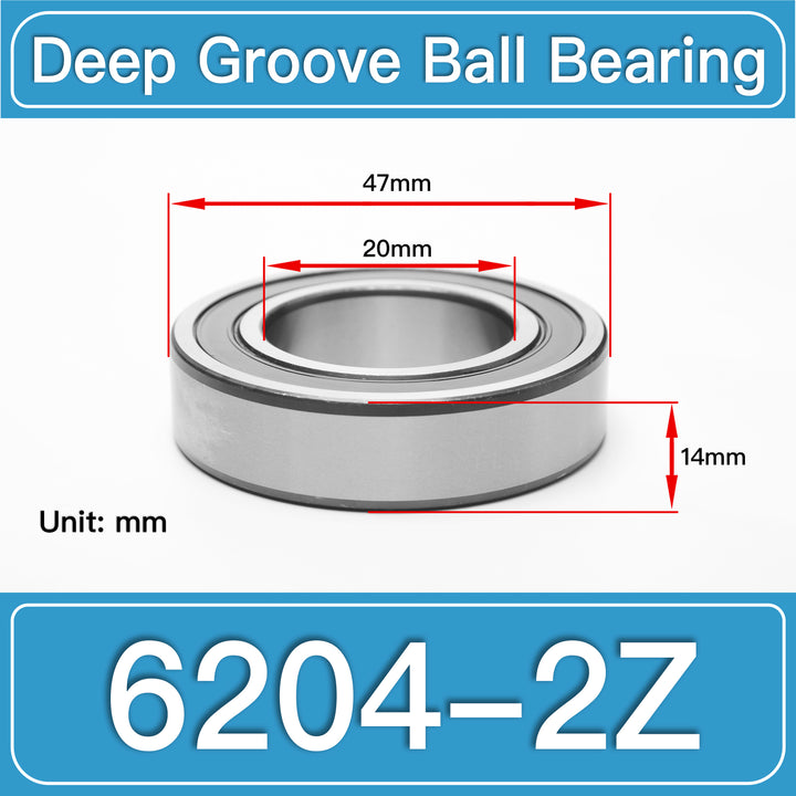 6204-2Z Deep Groove Ball Bearings dimension drawing