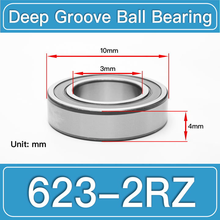 623-2RZ Deep Groove Ball Bearings dimension drawing