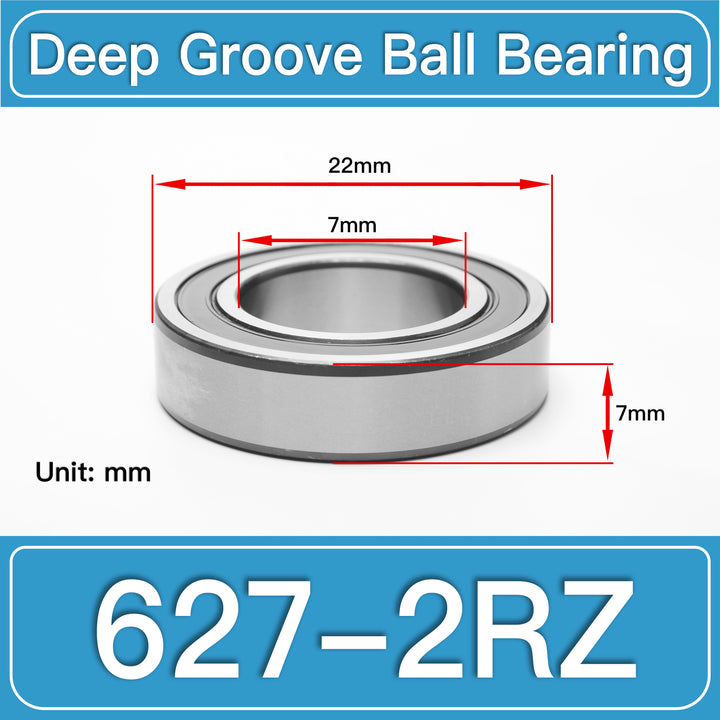 627-2RZ Deep Groove Ball Bearings dimension drawing
