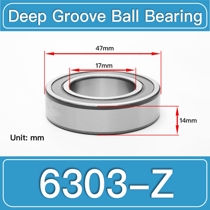 6303-Z Deep Groove Ball Bearings dimension drawing