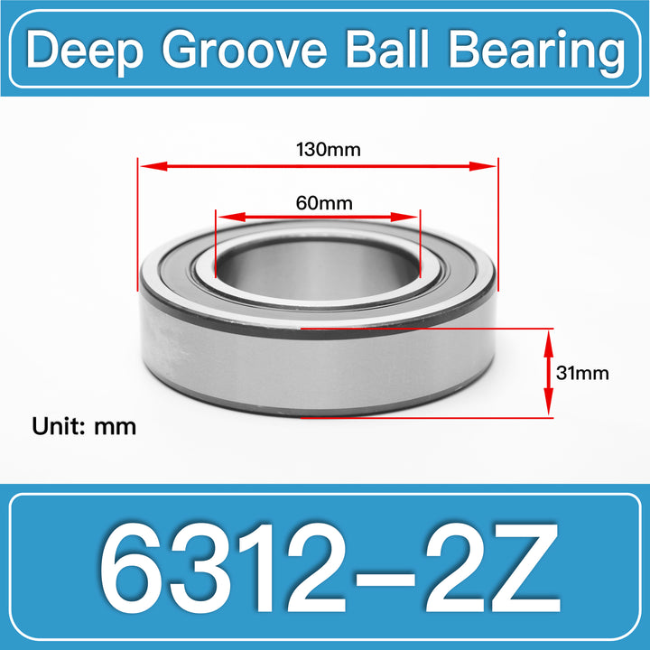 6312-2Z Deep Groove Ball Bearings dimension drawing
