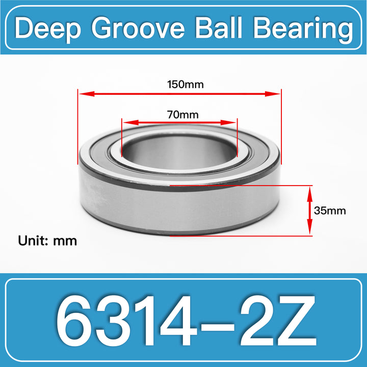 6314-2Z Deep Groove Ball Bearings dimension drawing