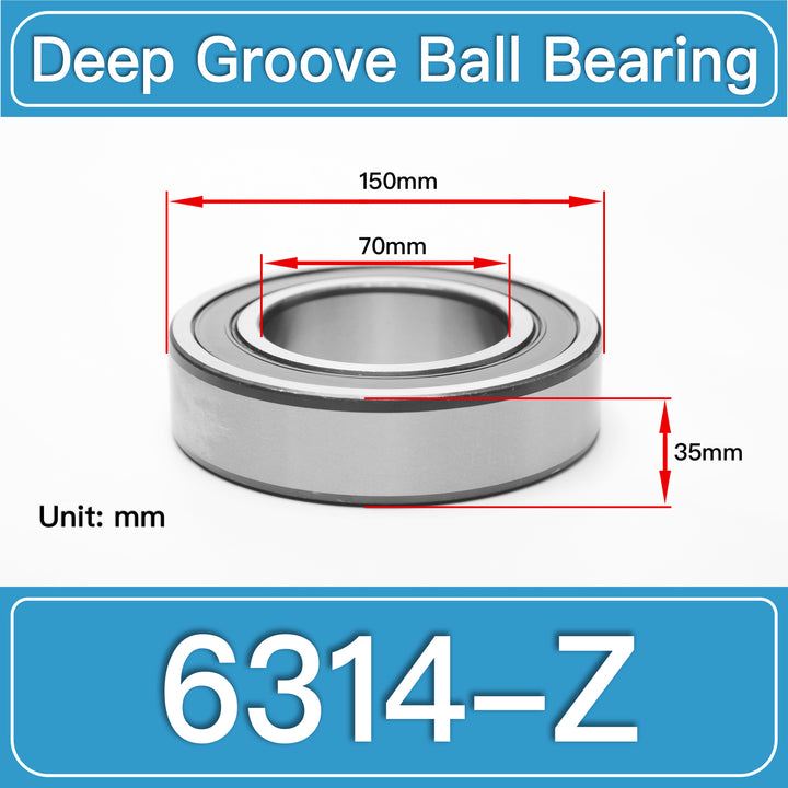 6314-Z Deep Groove Ball Bearings dimension drawing