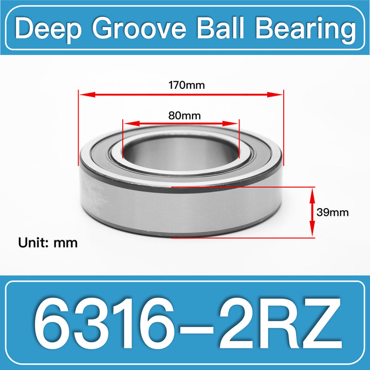 6316-2RZ Deep Groove Ball Bearings dimension drawing