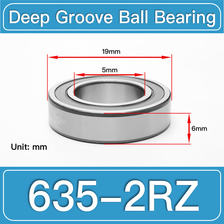 635-2RZ Deep Groove Ball Bearings dimension drawing