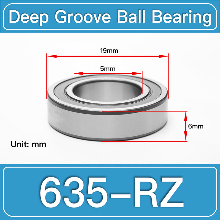 635-RZ Deep Groove Ball Bearings dimension drawing