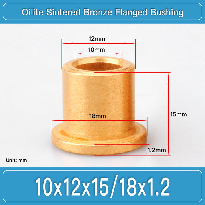 BBF10X12X15-18X1.2 Oilite Sintered Bronze Flanged Bushings dimension drawing