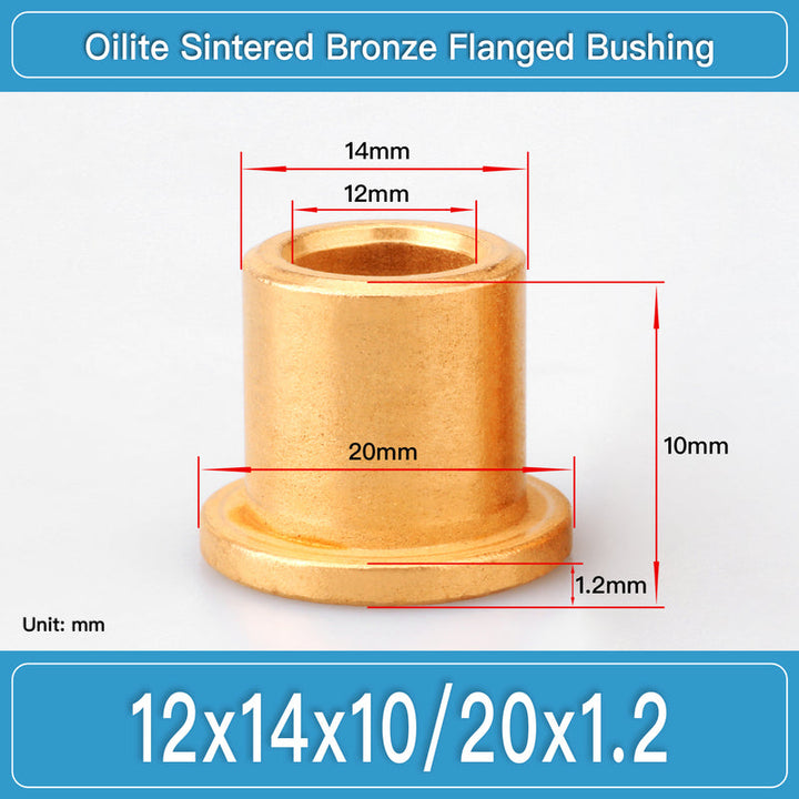BBF12X14X10-20X1.2 Oilite Sintered Bronze Flanged Bushings dimension drawing