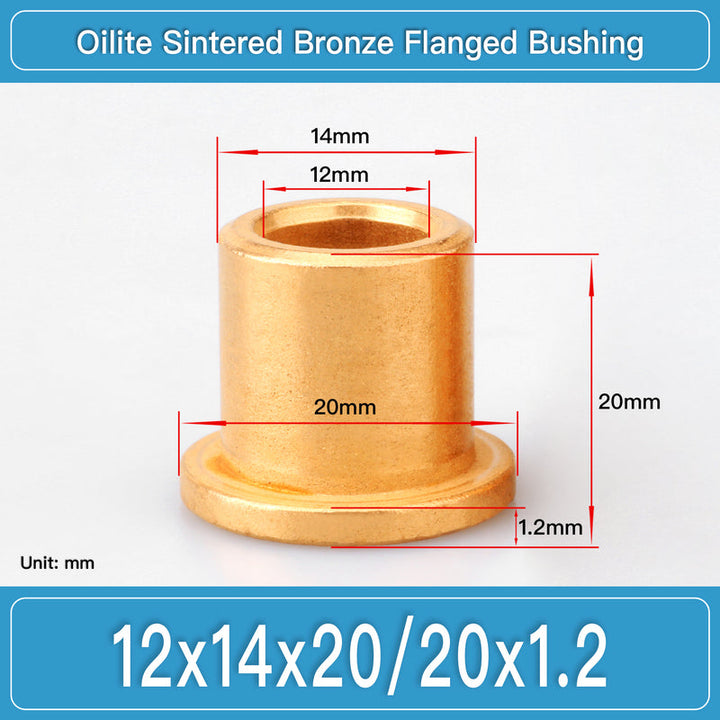 BBF12X14X20-20X1.2 Oilite Sintered Bronze Flanged Bushings dimension drawing
