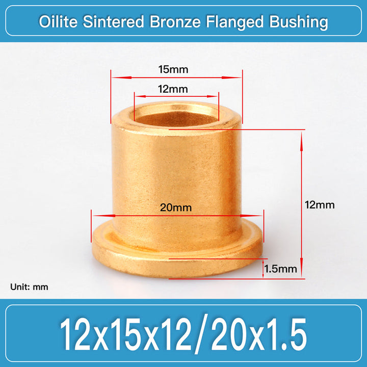 BBF12X15X12-20X1.5 Oilite Sintered Bronze Flanged Bushings dimension drawing