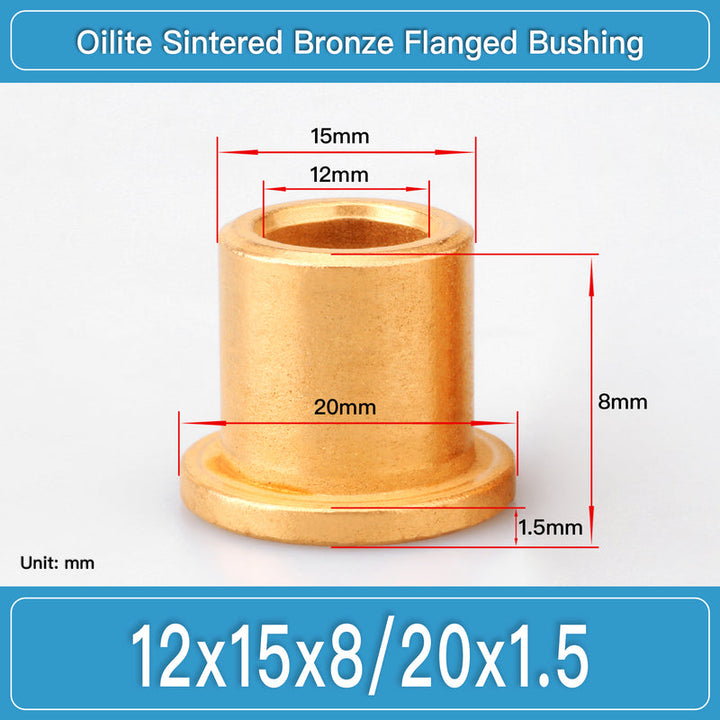 BBF12X15X8-20X1.5 Oilite Sintered Bronze Flanged Bushings dimension drawing