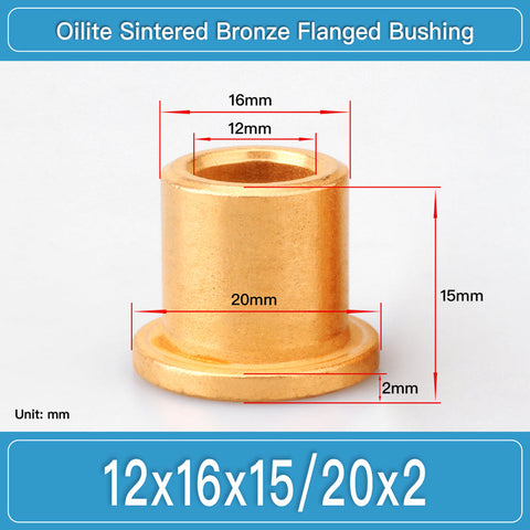 BBF12X16X15-20X2 Oilite Sintered Bronze Flanged Bushings dimension drawing