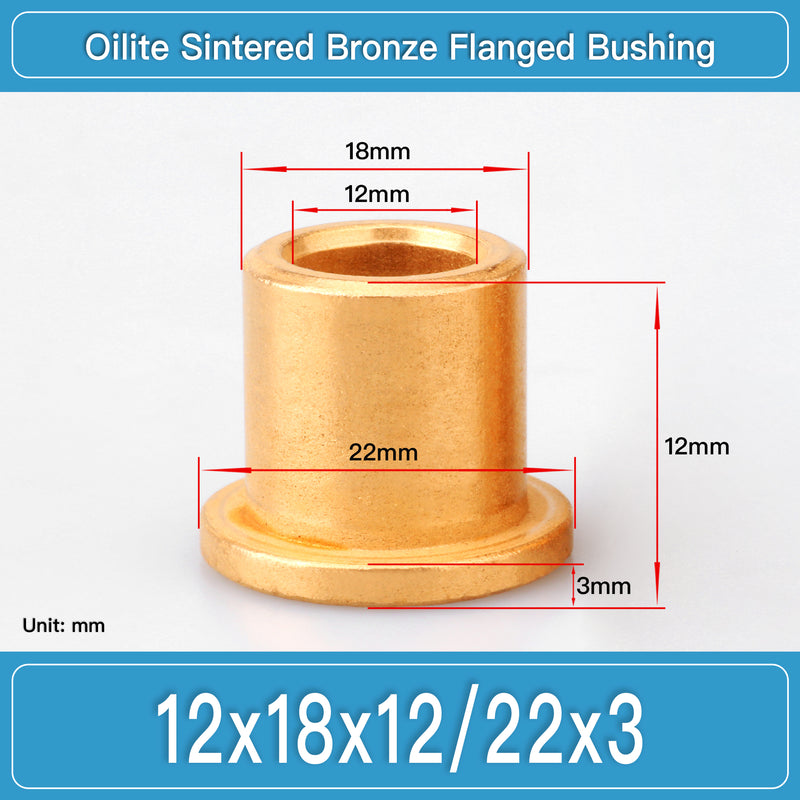 BBF12X18X12-22X3 Oilite Sintered Bronze Flanged Bushings dimension drawing