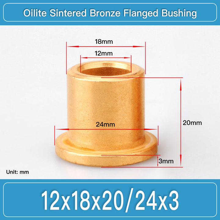 BBF12X18X20-24X3 Oilite Sintered Bronze Flanged Bushings dimension drawing