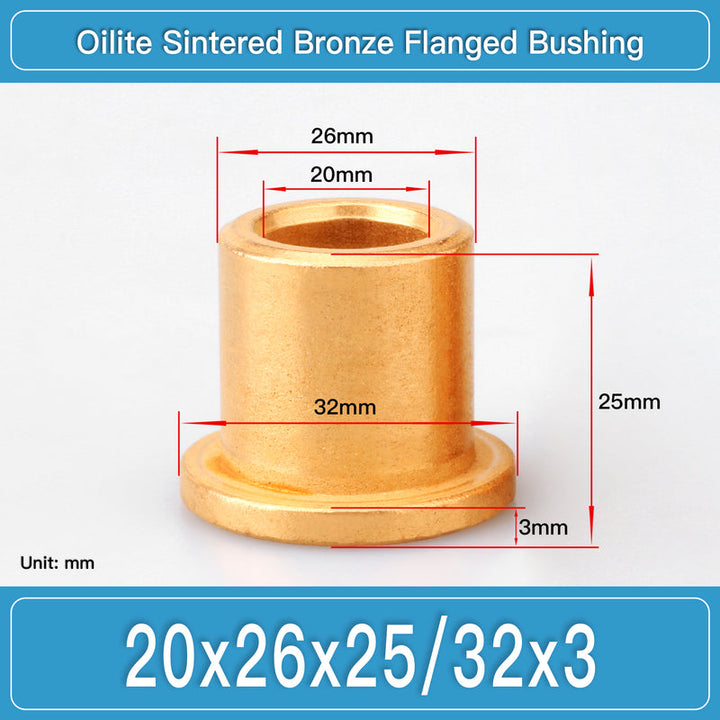BBF20X26X25-32X3 Oilite Sintered Bronze Flanged Bushings dimension drawing