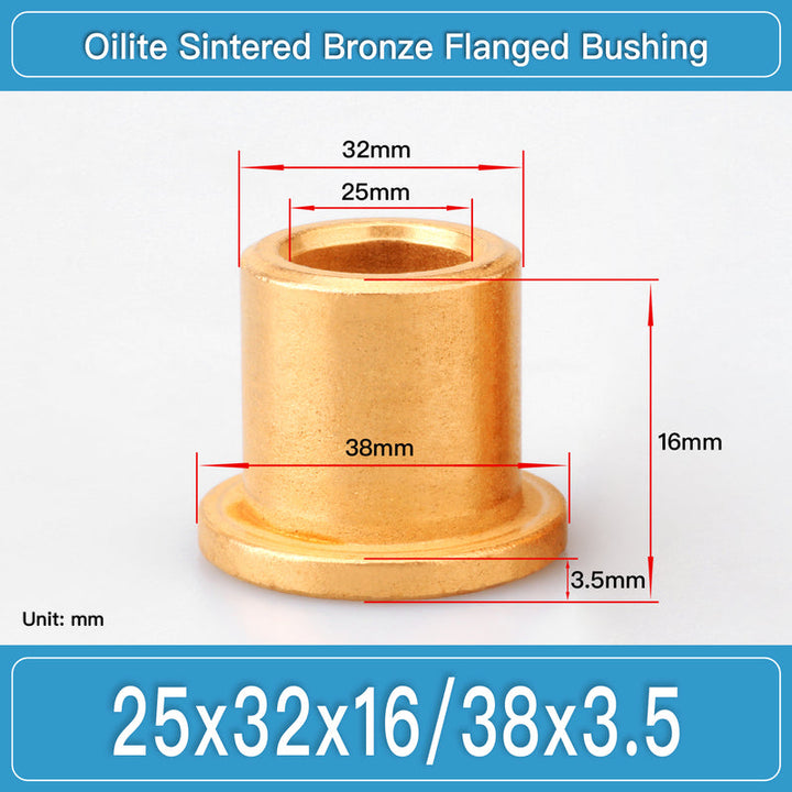 BBF25X32X16-38X3.5 Oilite Sintered Bronze Flanged Bushings dimension drawing