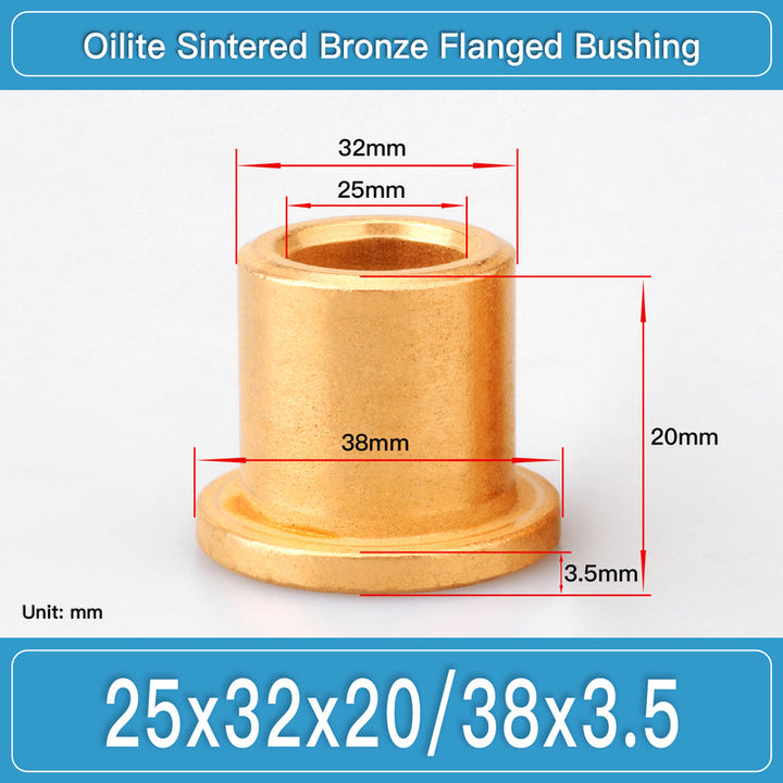 BBF25X32X20-38X3.5 Oilite Sintered Bronze Flanged Bushings dimension drawing
