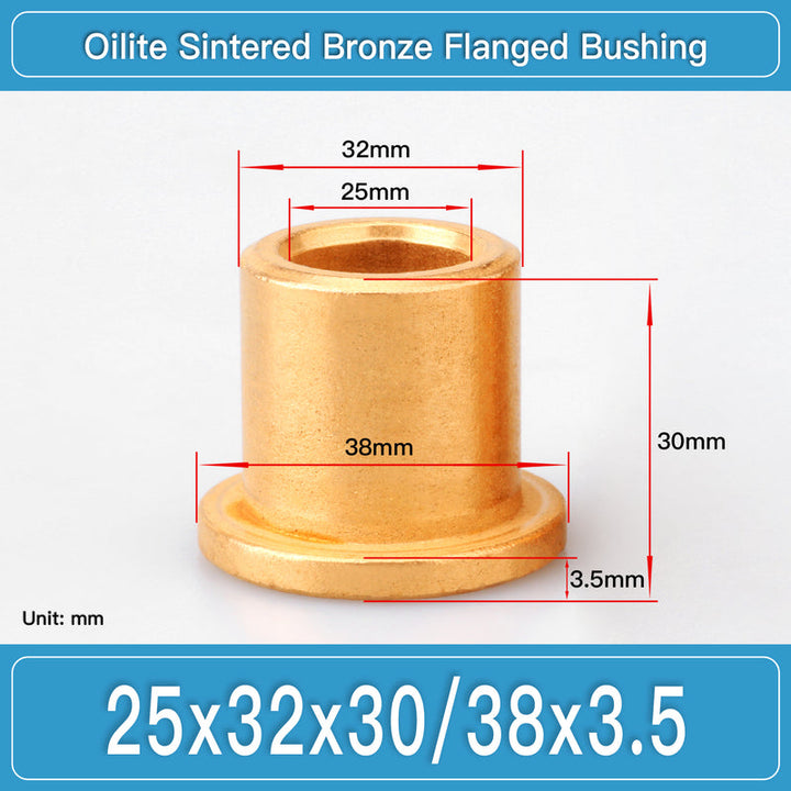 BBF25X32X30-38X3.5 Oilite Sintered Bronze Flanged Bushings dimension drawing