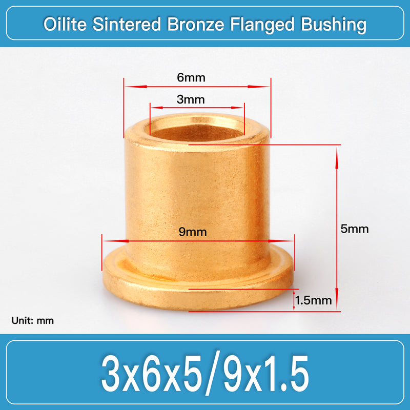 BBF3X6X5-9X1.5 Oilite Sintered Bronze Flanged Bushings dimension drawing