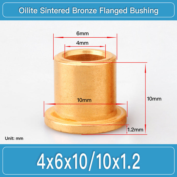 BBF4X6X10-10X1.2 Oilite Sintered Bronze Flanged Bushings dimension drawing
