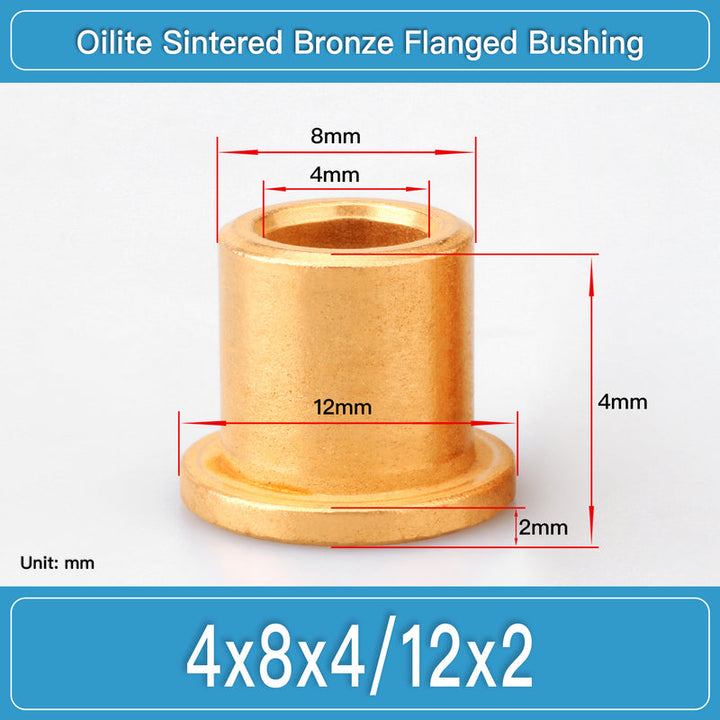 BBF4X8X4-12X2 Oilite Sintered Bronze Flanged Bushings dimension drawing