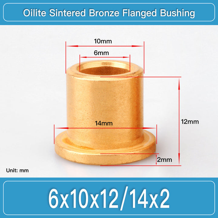 BBF6X10X12-14X2 Oilite Sintered Bronze Flanged Bushings dimension drawing