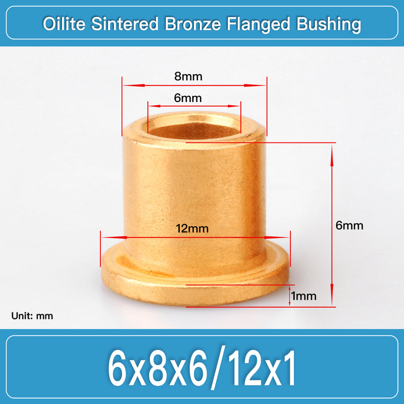 BBF6X8X6-12X1 Oilite Sintered Bronze Flanged Bushings dimension drawing