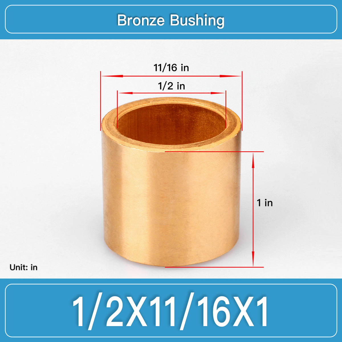 BRB-1_2X11_16X1 Inch Oil-Impregnated Bronze Sleeve Bushings dimension drawing