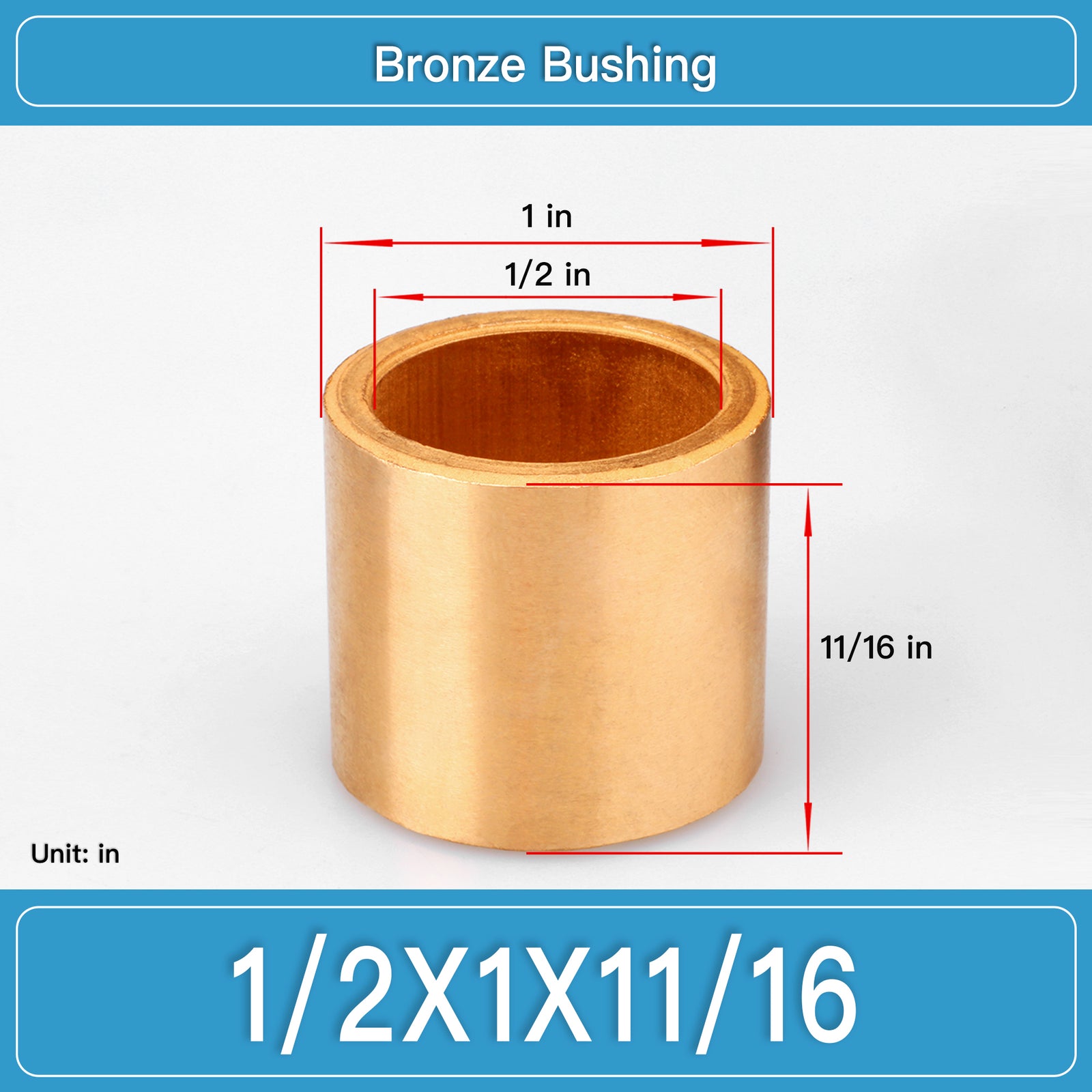 BRB-1_2X1X11_16 Inch Oil-Impregnated Bronze Sleeve Bushings dimension drawing