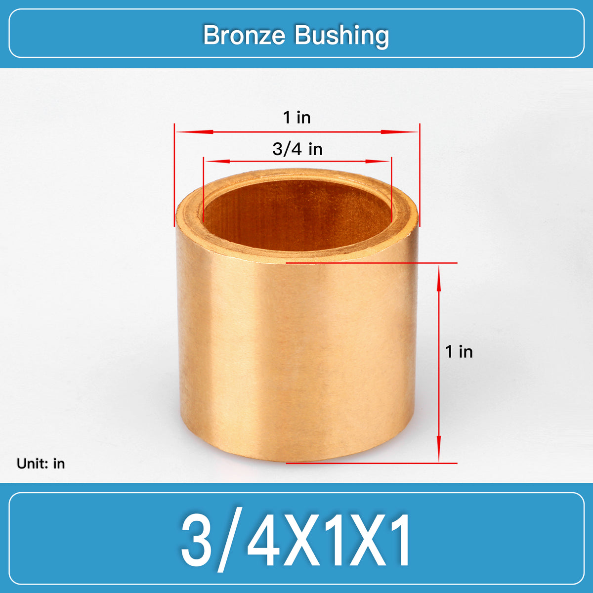BRB-3_4X1X1 Inch Oil-Impregnated Bronze Sleeve Bushings dimension drawing