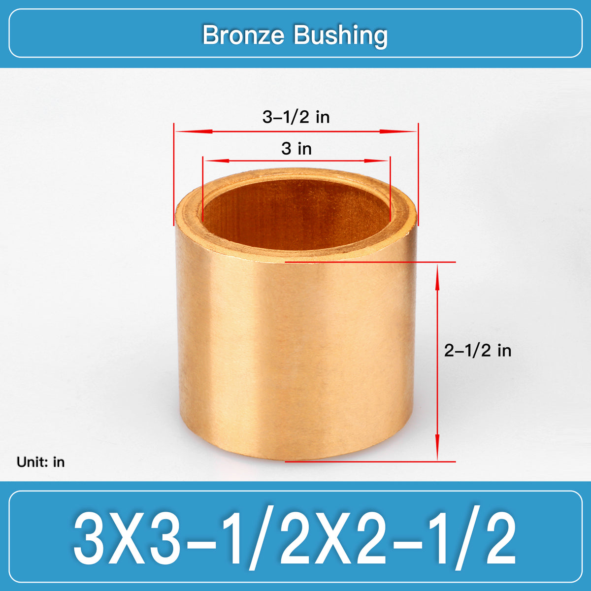 BRB-3X3-1_2X2-1_2 Inch Oil-Impregnated Bronze Sleeve Bushings dimension drawing