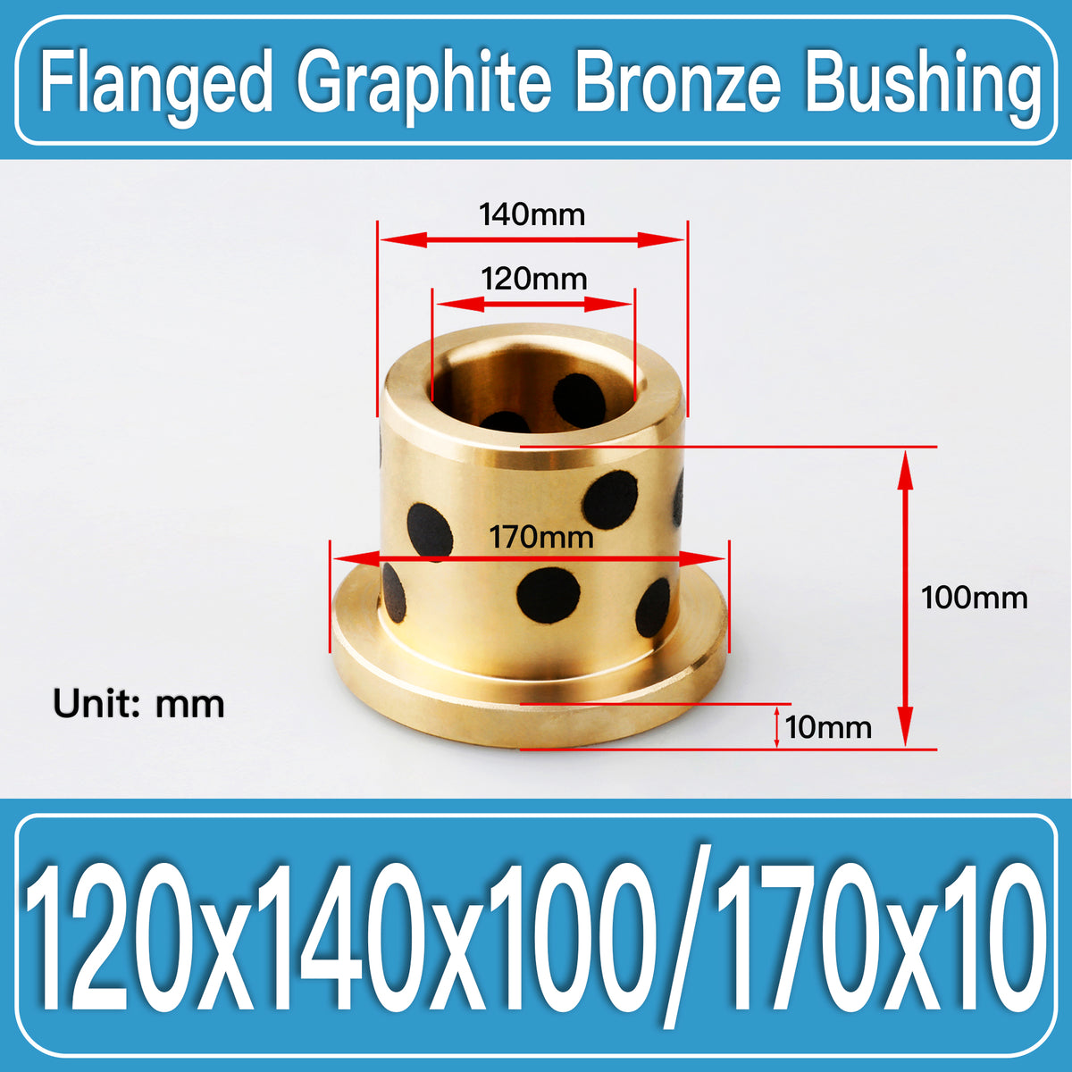 GFB-120X140X100-F170X10MM Graphite Bronze Flanged Bushings dimension drawing