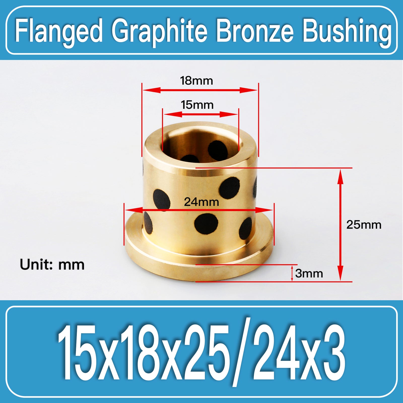 GFB-15X18X25-F24X3MM Graphite Bronze Flanged Bushings dimension drawing