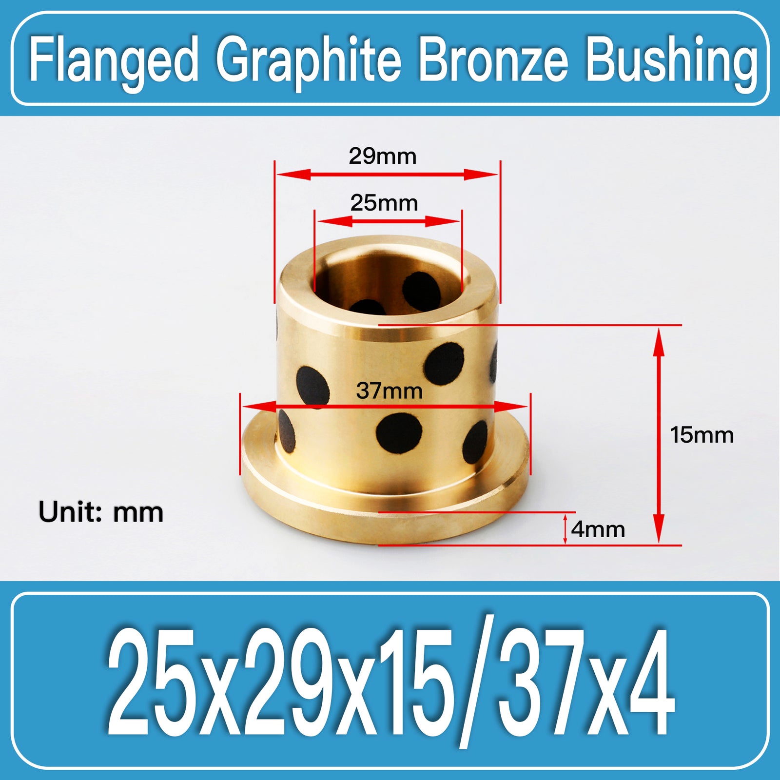 GFB-25X29X15-F37X4MM Graphite Bronze Flanged Bushings dimension drawing
