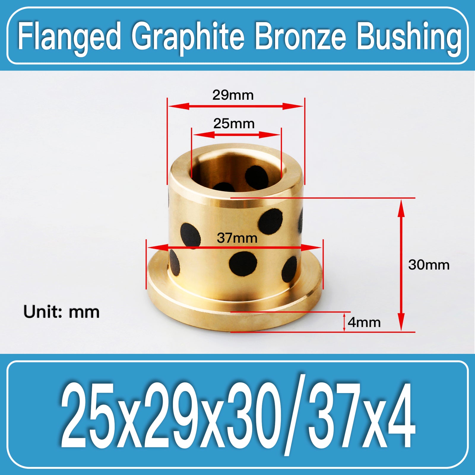 GFB-25X29X30-F37X4MM Graphite Bronze Flanged Bushings dimension drawing