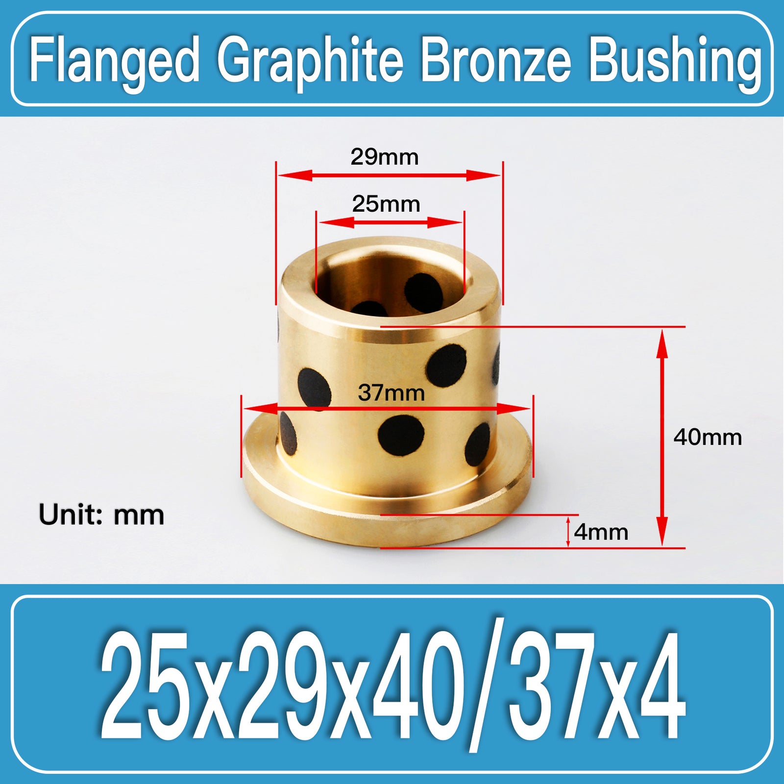GFB-25X29X40-F37X4MM Graphite Bronze Flanged Bushings dimension drawing