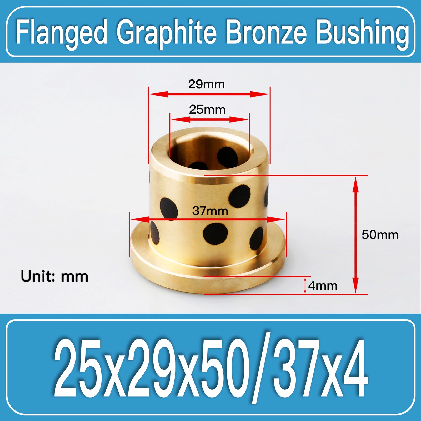 GFB-25X29X50-F37X4MM Graphite Bronze Flanged Bushings dimension drawing