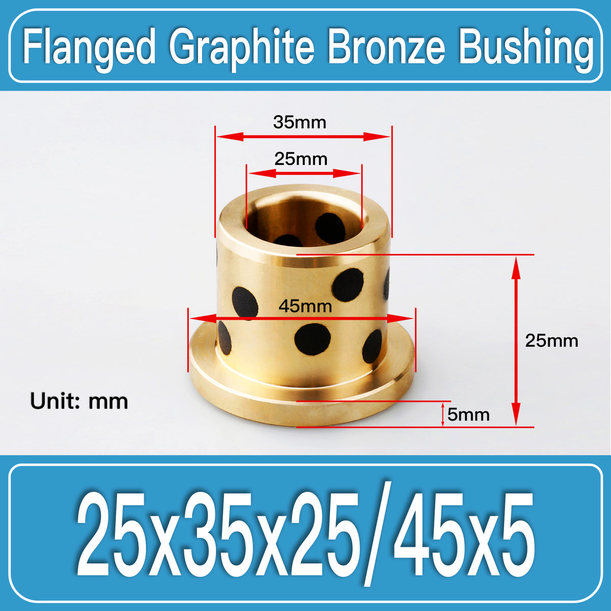 GFB-25X35X25-F45X5MM Graphite Bronze Flanged Bushings dimension drawing
