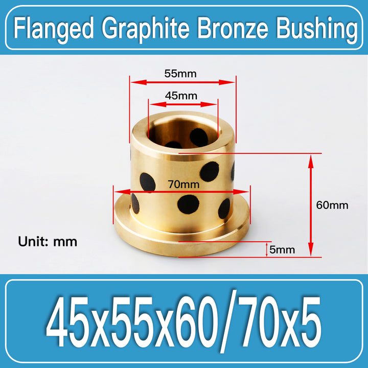 GFB-45X55X60-F70X5MM Graphite Bronze Flanged Bushings dimension drawing