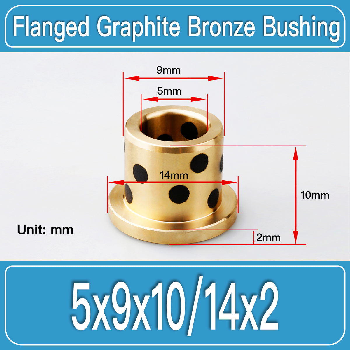 GFB-5X9X10-F14X2MM Graphite Bronze Flanged Bushings dimension drawing