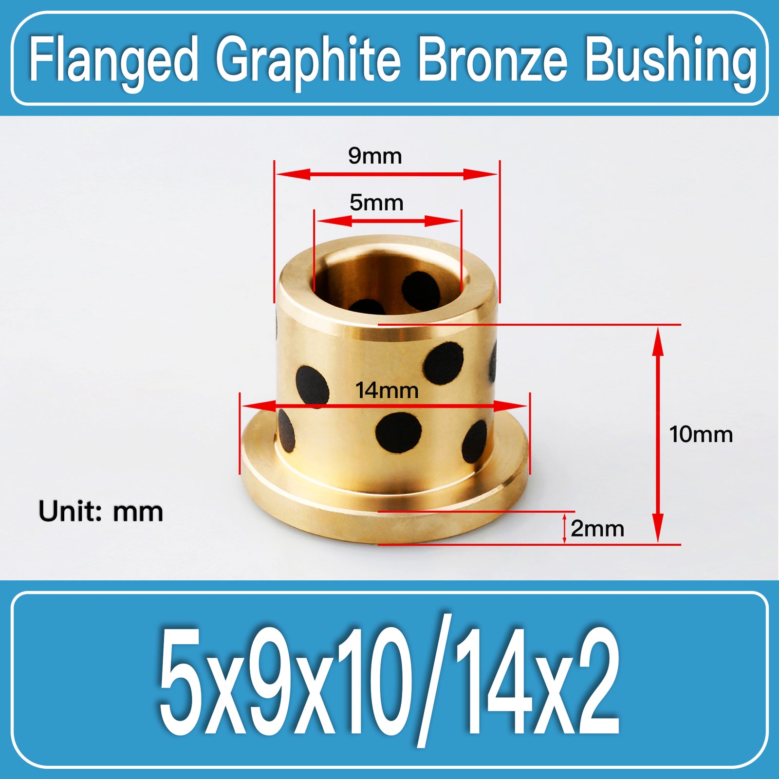 GFB-5X9X10-F14X2MM Graphite Bronze Flanged Bushings dimension drawing