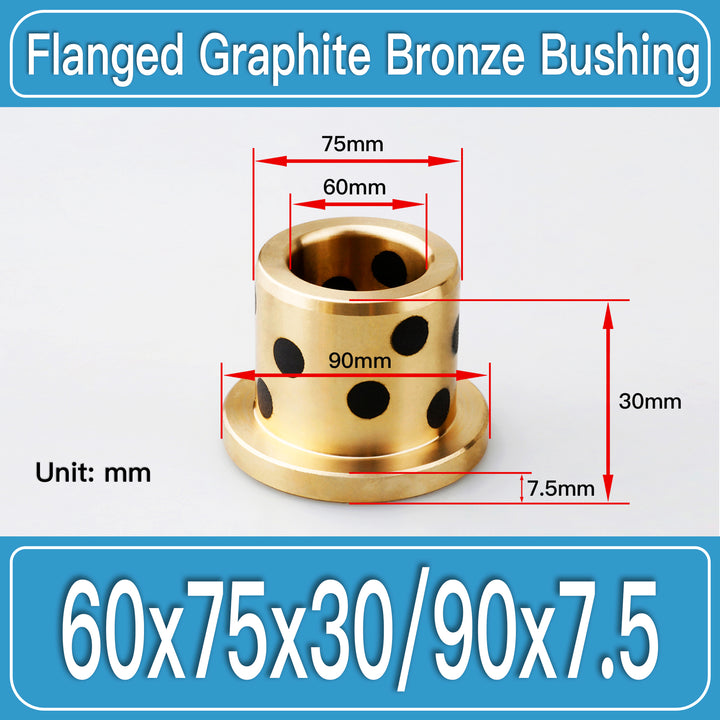 GFB-60X75X30-F90X7P5MM Graphite Bronze Flanged Bushings dimension drawing