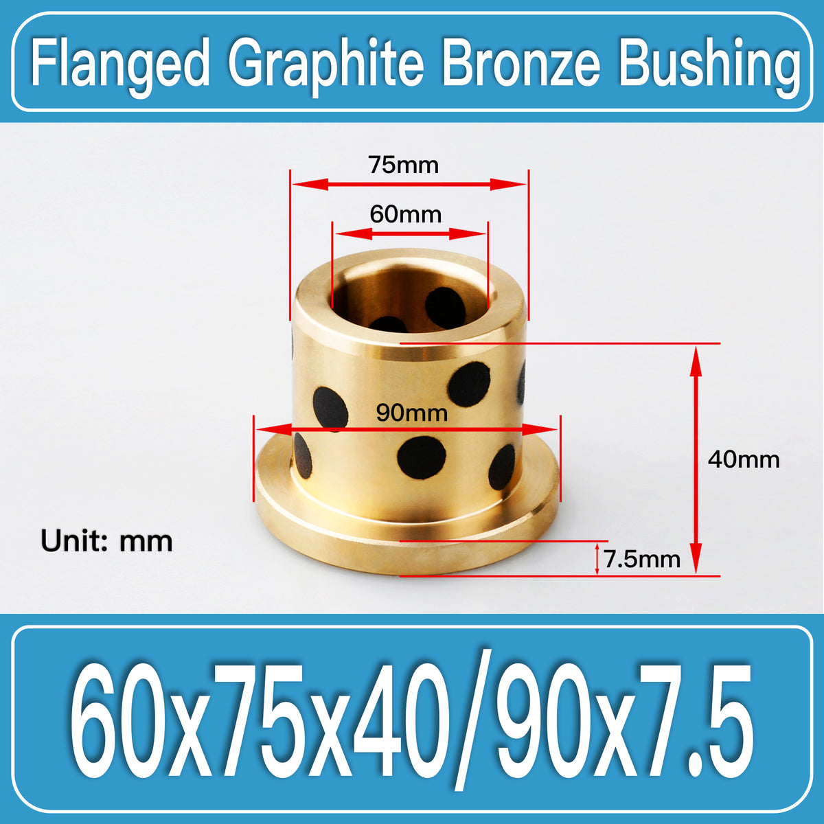 GFB-60X75X40-F90X7P5MM Graphite Bronze Flanged Bushings dimension drawing