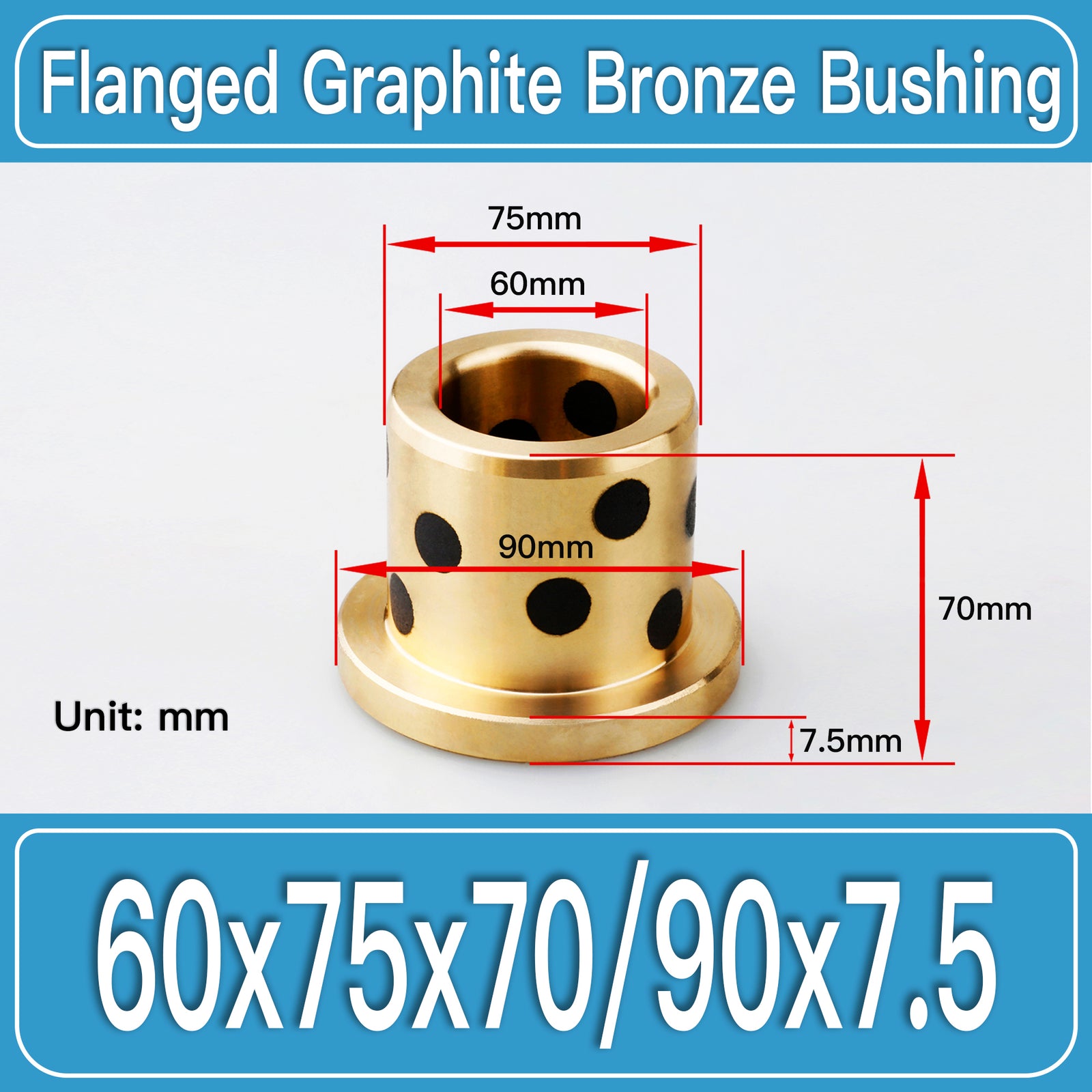 GFB-60X75X70-F90X7P5MM Graphite Bronze Flanged Bushings dimension drawing