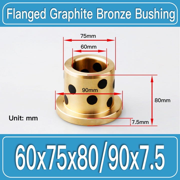 GFB-60X75X80-F90X7P5MM Graphite Bronze Flanged Bushings dimension drawing
