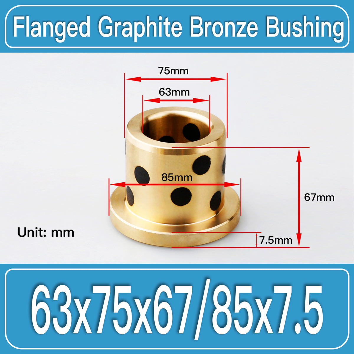 GFB-63X75X67-F85X7P5MM Graphite Bronze Flanged Bushings dimension drawing